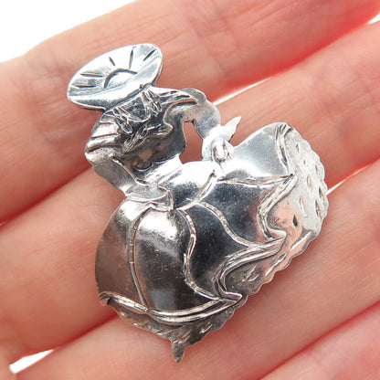 925 Sterling Silver Vintage Peruvian Dancer Oxidized Pin Brooch