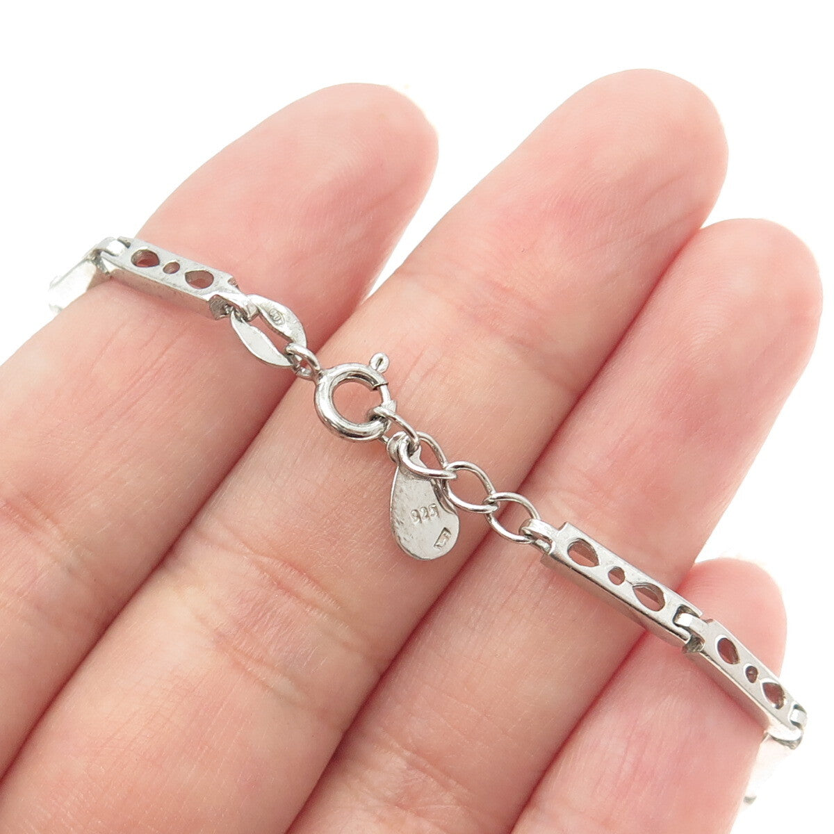 925 Sterling Silver Pave C Z Panel Link Bracelet 7.25"