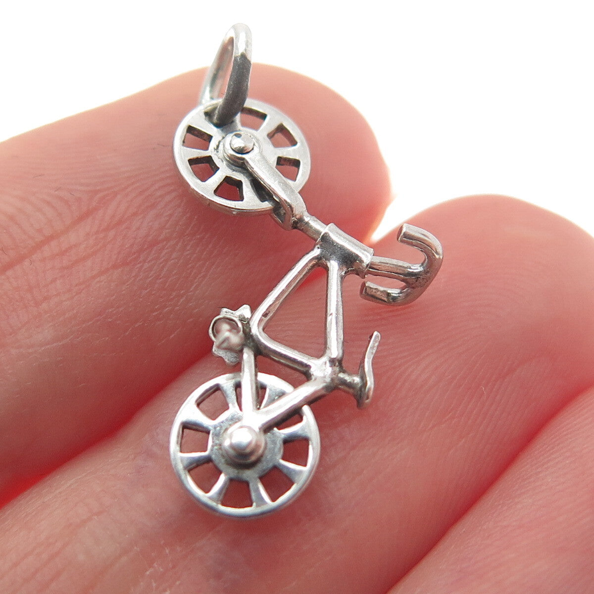 925 Sterling Silver Antique Art Deco Bicycle 3D Charm Pendant