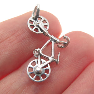 925 Sterling Silver Antique Art Deco Bicycle 3D Charm Pendant