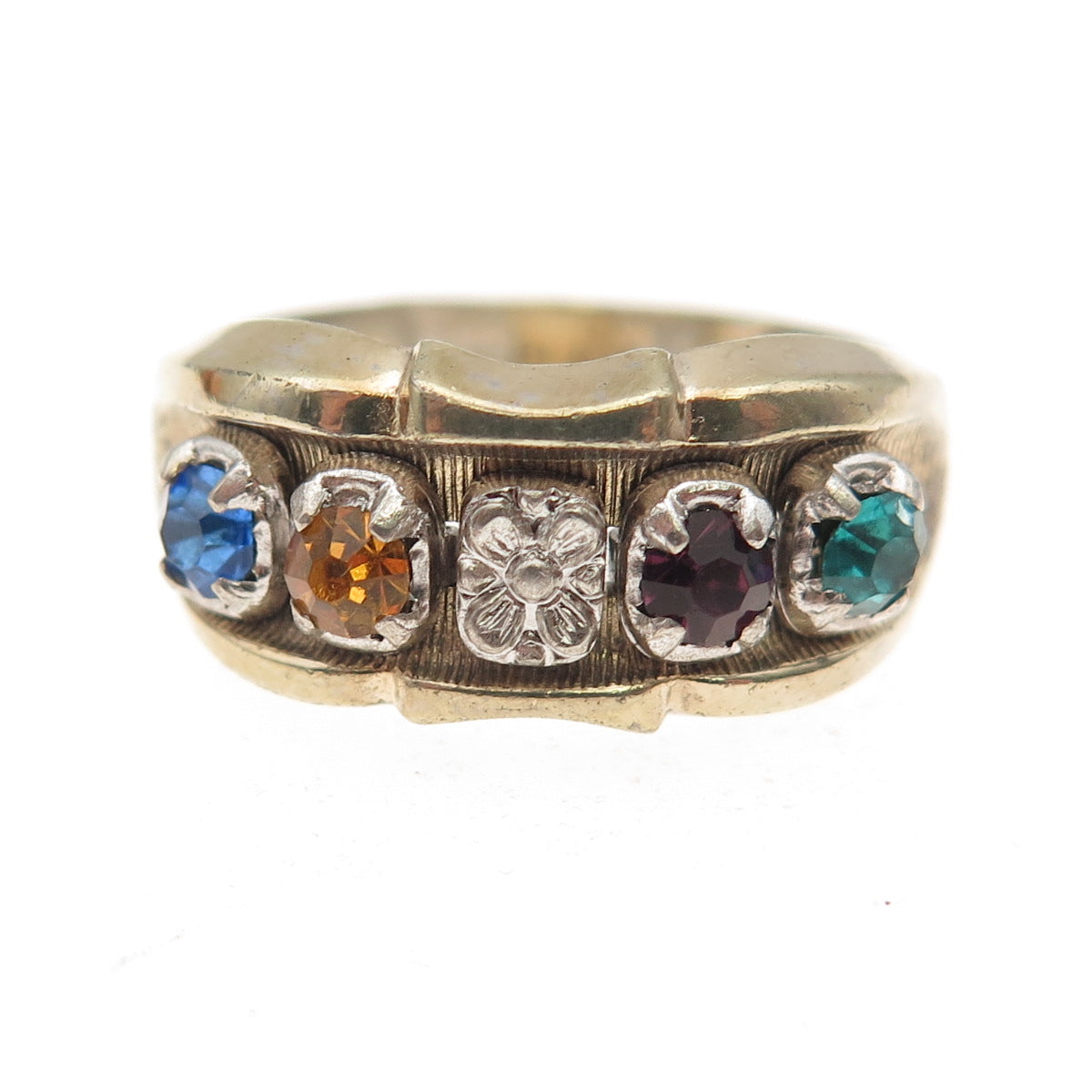 Vargas Sterling Silver Gold Plated Antique Art Deco Rhinestone Ring Size 8.25
