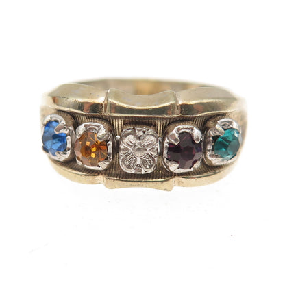 Vargas Sterling Silver Gold Plated Antique Art Deco Rhinestone Ring Size 8.25