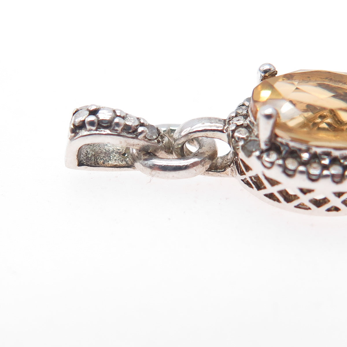 SAI 925 Sterling Silver Real Diamond Accent & Citrine Mini Charm Pendant