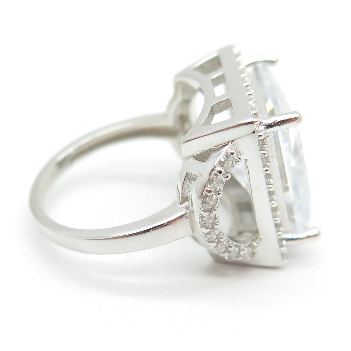 925 Sterling Silver Princess & Round-Cut C Z Ring Size 5