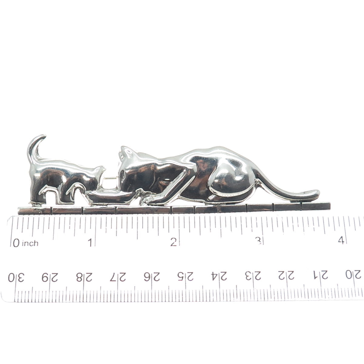 925 Sterling Silver Vintage Mexico Mom & Child Cat Pin Brooch
