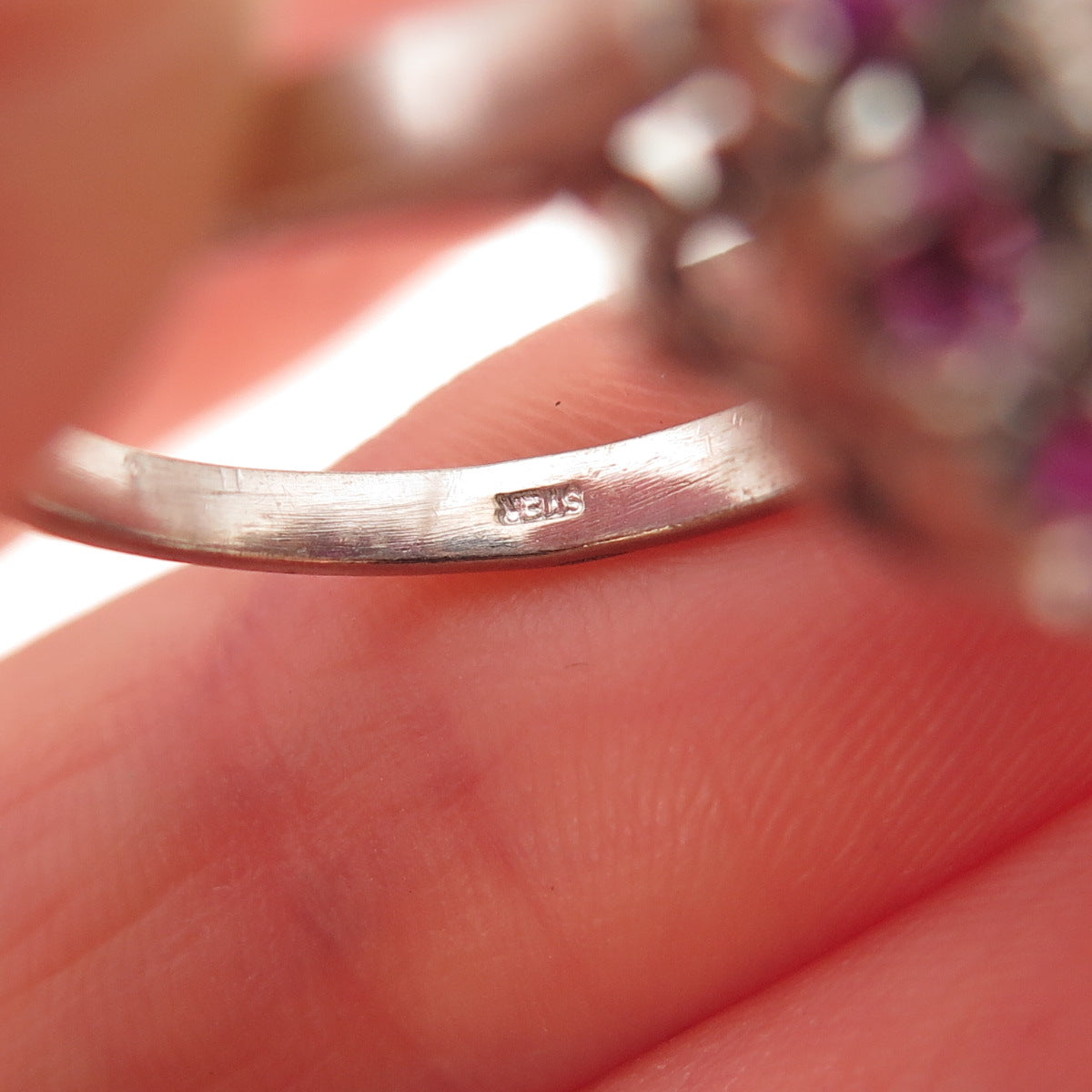 925 Sterling Silver Antique Art Deco Real Diamond & Ruby Floral Ring Size 6