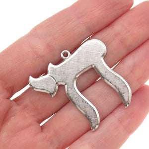 Elco 925 Sterling Silver Antique Art Deco Chai Judaica Oxidized Charm Pendant