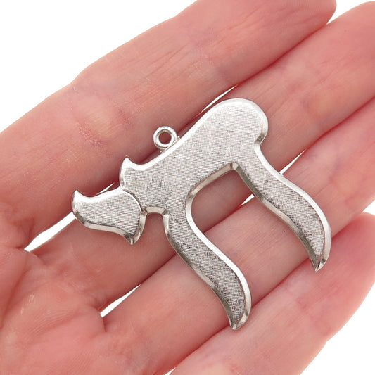 Elco 925 Sterling Silver Antique Art Deco Chai Judaica Oxidized Charm Pendant