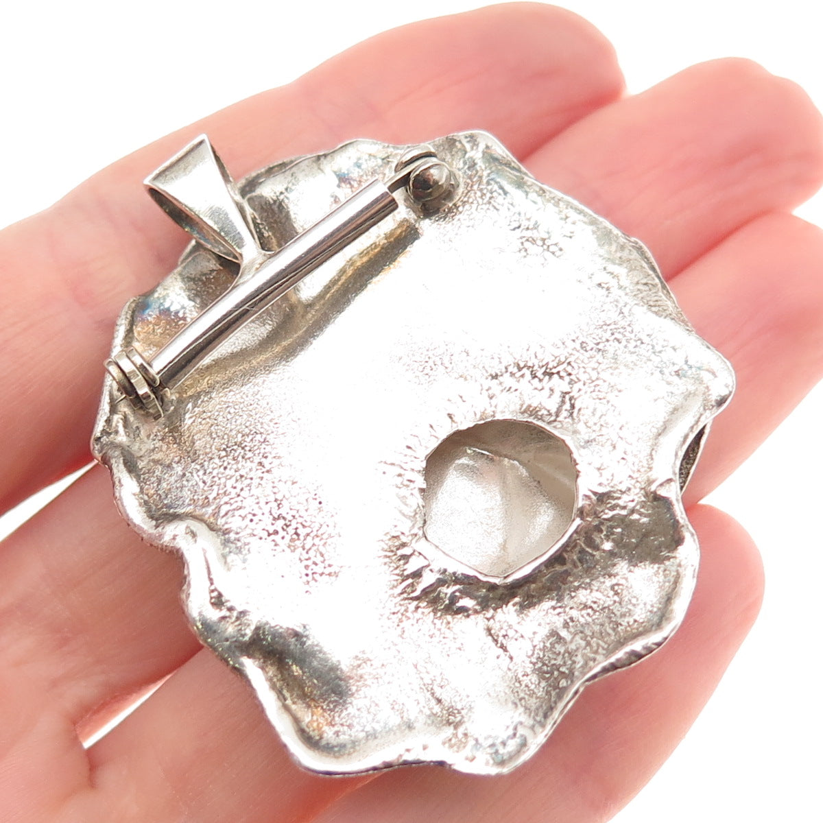 925 Sterling Silver Vintage Modernist Oxidized Pin Brooch / Pendant