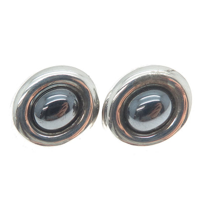BARRA Sterling Silver & 14K Gold Posts Vintage Real Hematite Modernist Earrings
