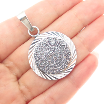 925 Sterling Silver Vintage Mexico Mayan Calendar Oxidized Charm Pendant