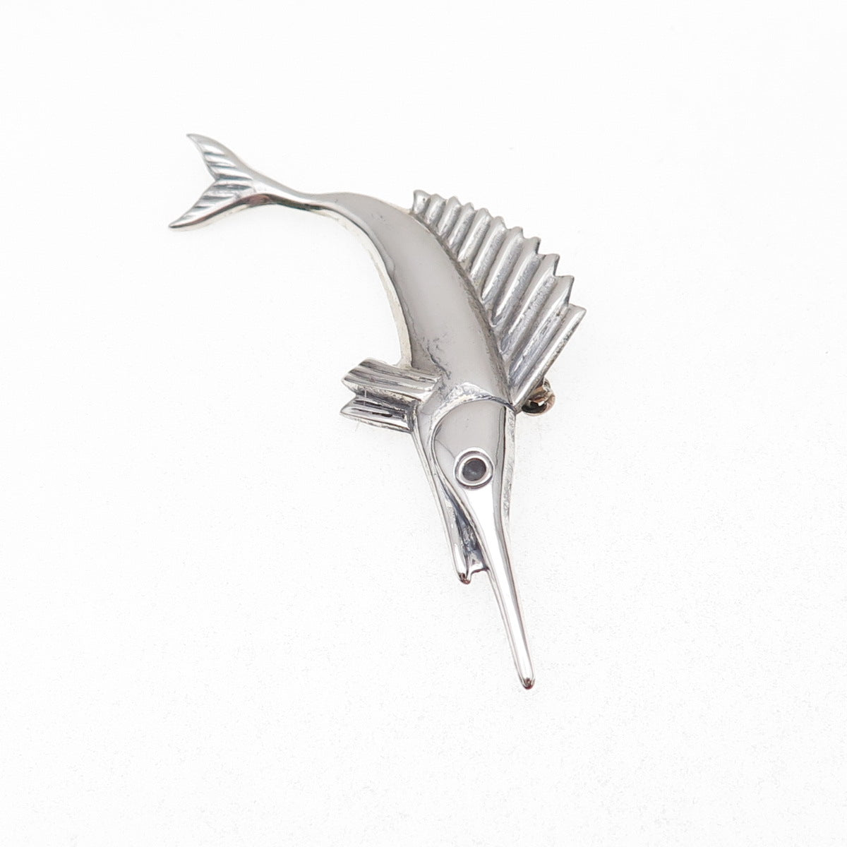 925 Sterling Silver Vintage Swordfish Oxidized Pin Brooch