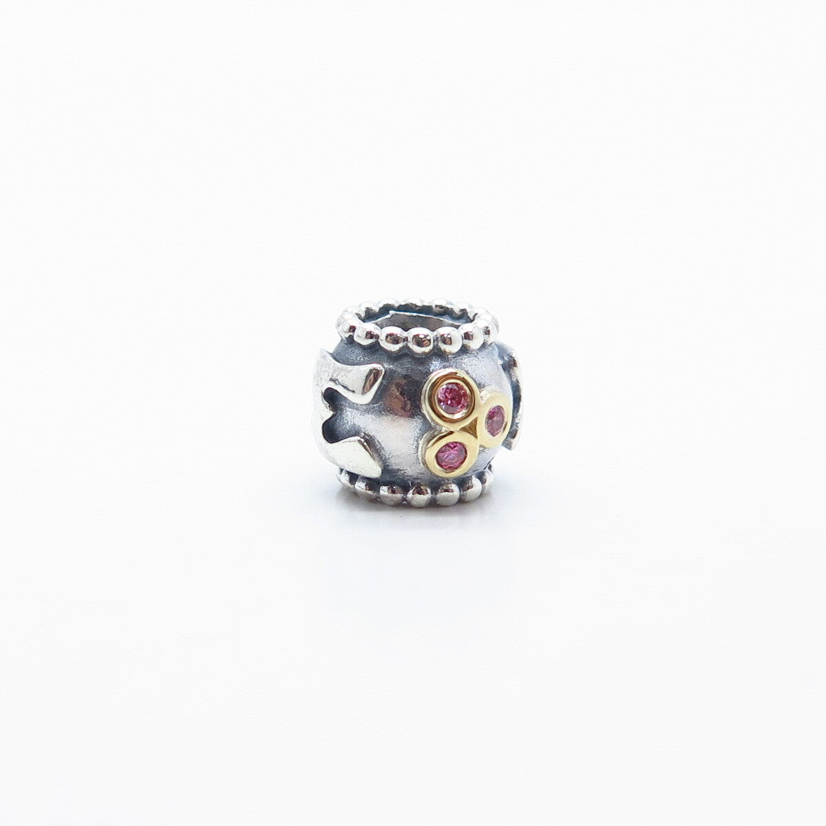 925 Sterling Silver / Gold Pandora Pink C Z "MOM" Bead Charm