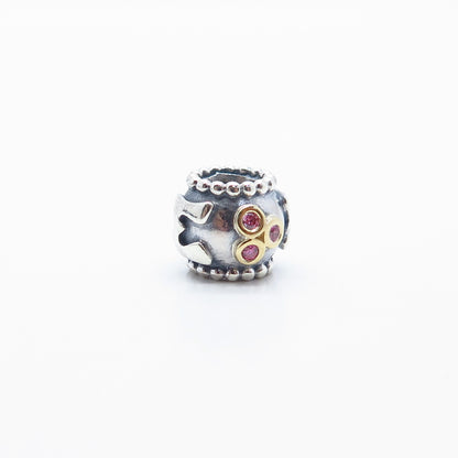 925 Sterling Silver / Gold Pandora Pink C Z "MOM" Bead Charm