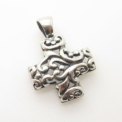 925 Sterling Silver Vintage Ornate Heart Cross Pendant