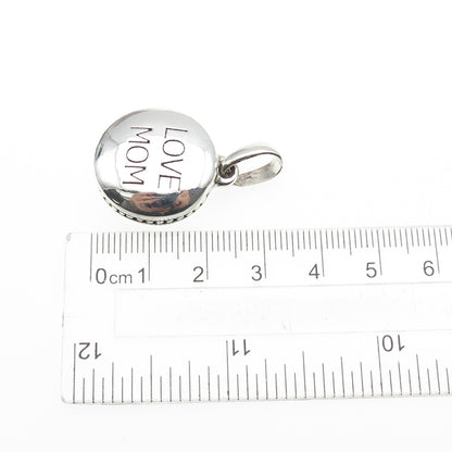 925 Sterling Silver Vintage Love Mom Round Charm Pendant