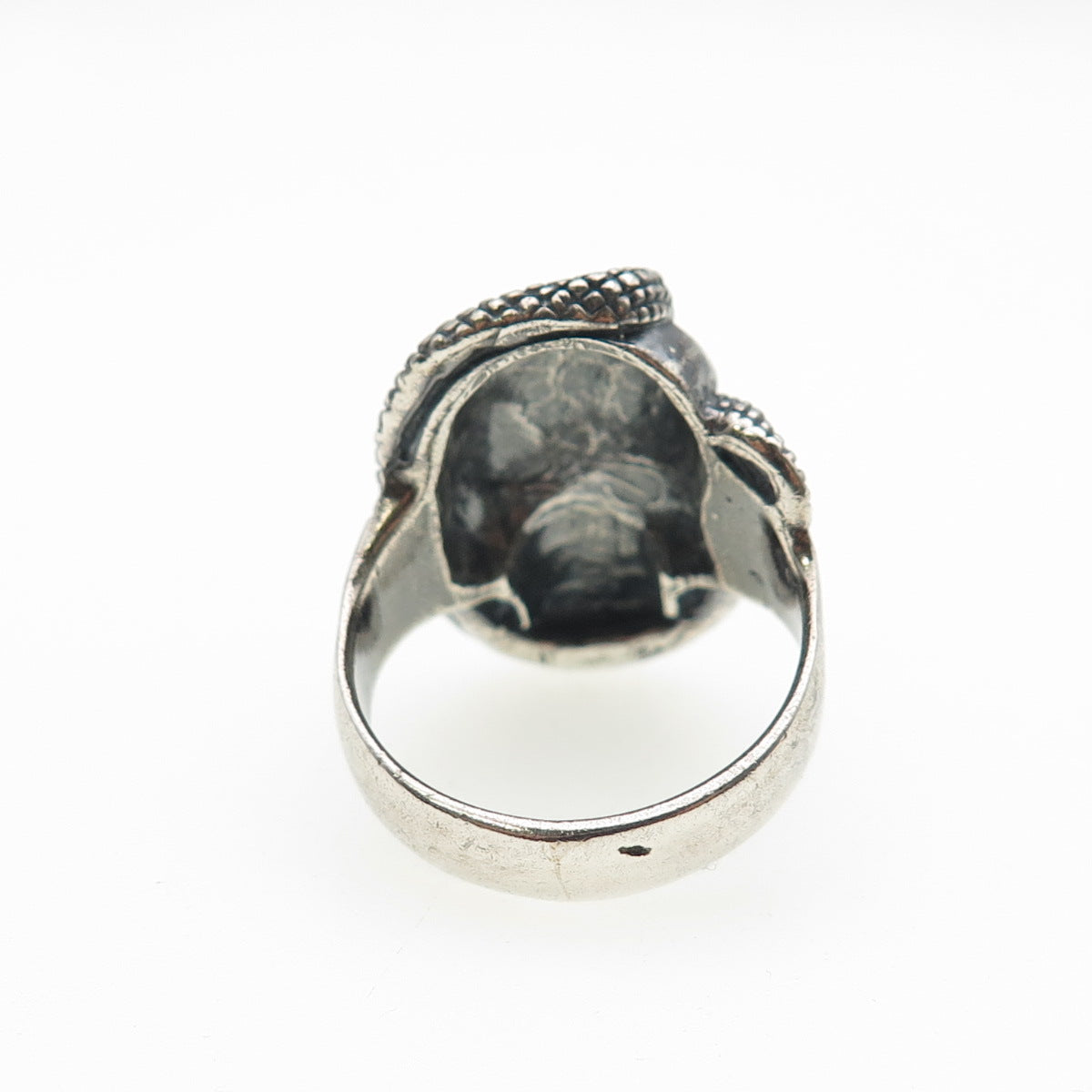 925 Sterling Silver Vintage Skull & Snake Oxidized Biker Ring Size 8