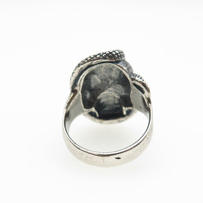 925 Sterling Silver Vintage Skull & Snake Oxidized Biker Ring Size 8
