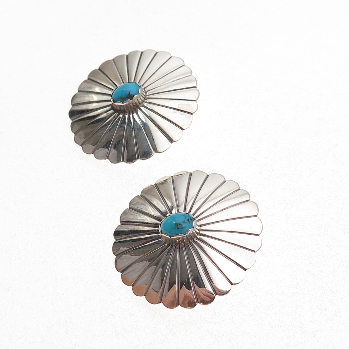 T. Smith Navajo Old Pawn 925 Sterling Silver Vintage Turquoise Floral Earrings