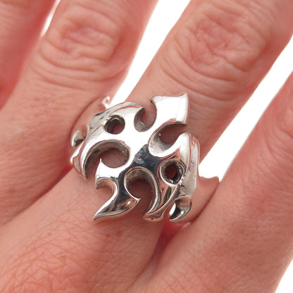 925 Sterling Silver Vintage Flame Cross Oxidized Ring Size 13.25