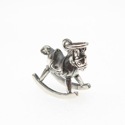925 Sterling Silver Vintage 1986 Rocking Horse Oxidized 3D Mini Charm Pendant