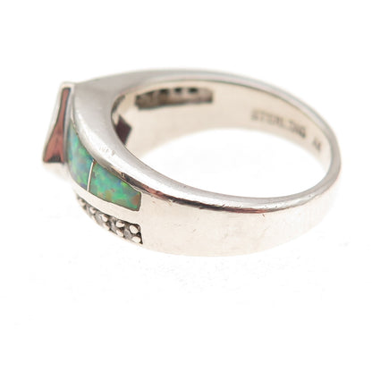Aziz Kahili 925 Sterling Silver Vintage Real Amethyst Opal & C Z Ring Size 6.5