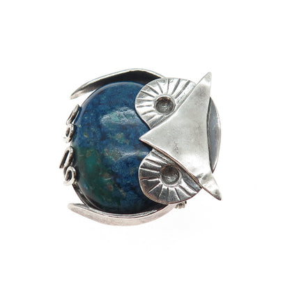 Sleepy Owl Studio 925 Sterling Silver Vintage Real Azurite Bird Pin Brooch