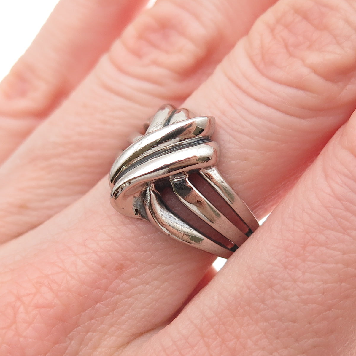 925 Sterling Silver Vintage Modernist Oxidized Ring Size 7