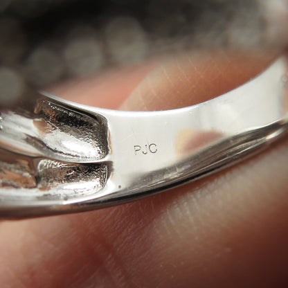 925 Sterling Silver Real Blue Diamond & White Topaz Gemstone Ring Size 7