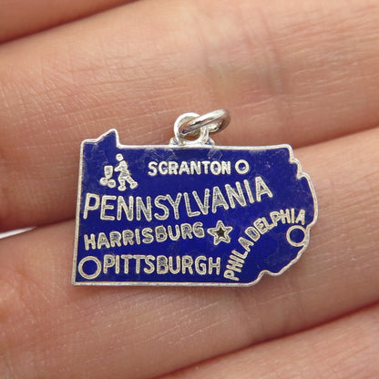 DANECRAFT 925 Sterling Silver Vintage Enamel Pennsylvania Map Minimalist Pendant