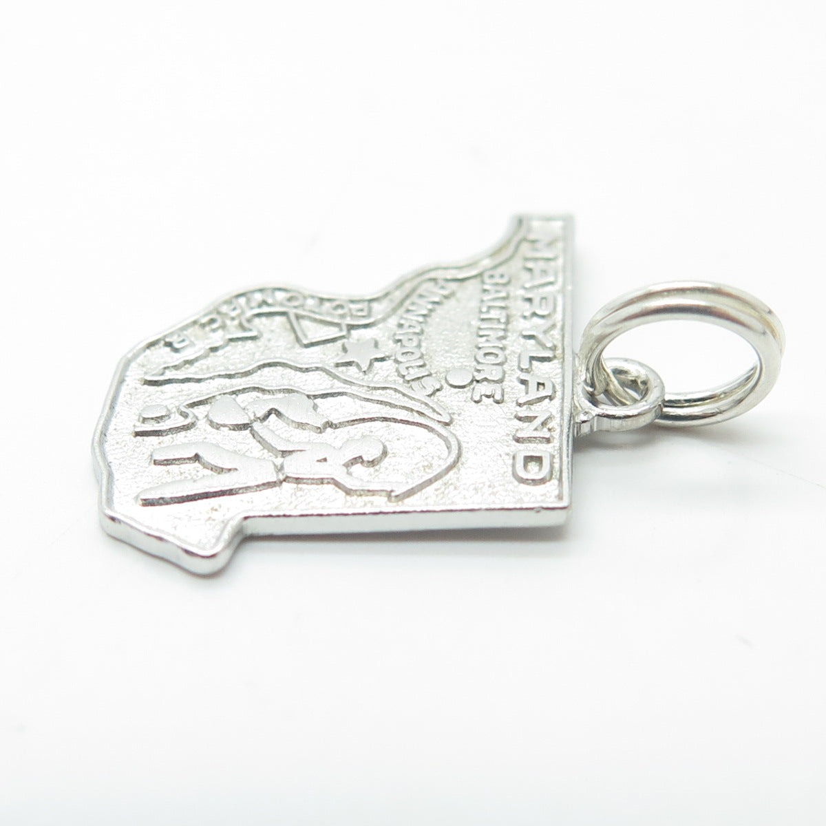 WELLS 925 Sterling Silver Vintage Maryland Old Line State Map Charm Pendant