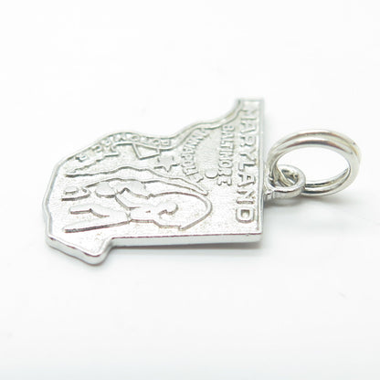 WELLS 925 Sterling Silver Vintage Maryland Old Line State Map Charm Pendant