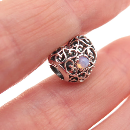 PANDORA Sterling Silver Real Opalite October Signature Heart Slide Bead Charm