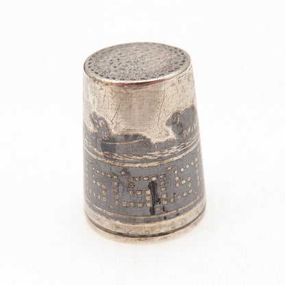 925 Sterling Silver Antique Art Deco Niello Oxidized Sewing Thimble
