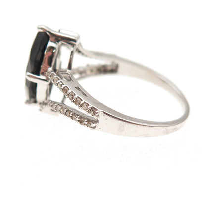 925 Sterling Silver Real Champagne Diamond & Black Spinel Ring Size 7.75