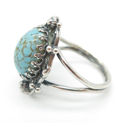 925 Sterling Silver Antique Art Deco Faux Turquoise Cannetille Ring Size 7.5