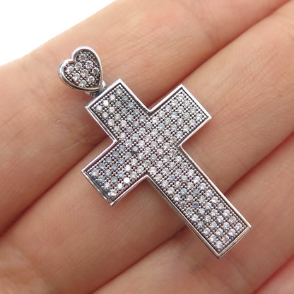 925 Sterling Silver Round-Cut C Z Sparkle Heart Cross Charm Pendant