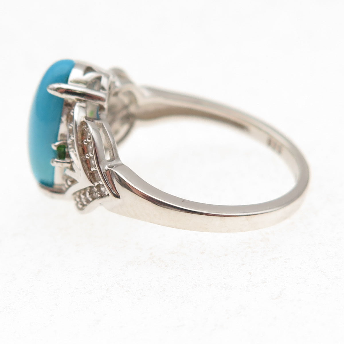 925 Sterling Real Sleeping Beauty Turquoise White Topaz & Peridot Ring Size 8.25