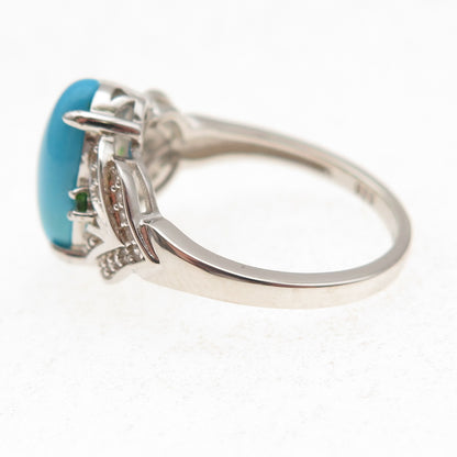 925 Sterling Real Sleeping Beauty Turquoise White Topaz & Peridot Ring Size 8.25