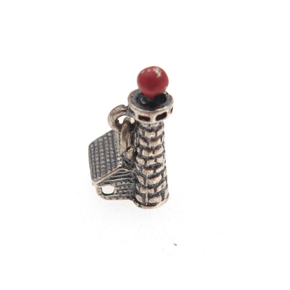925 Sterling Silver Vintage Enamel Lighthouse Oxidized 3D Charm Pendant