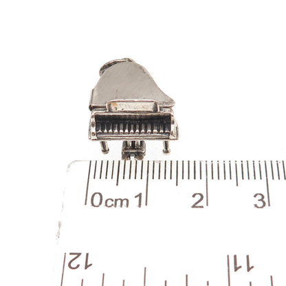 Beau 925 Sterling Silver Vintage Grand Piano Oxidized 3D Open Charm Pendant