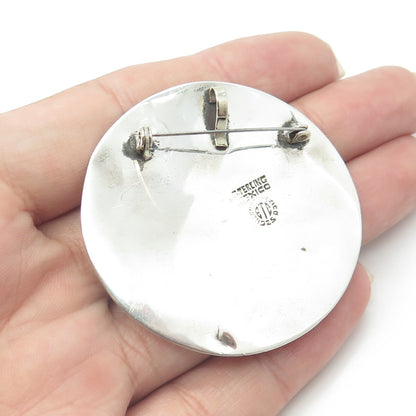 925 Sterling Silver Vintage Mexico Abalone Shell Modernist Pendant / Pin Brooch