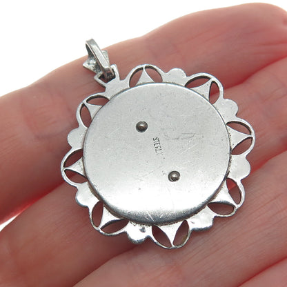 925 Sterling Silver Antique Real MOP & Marcasite Gem St. Mary Religious Pendant