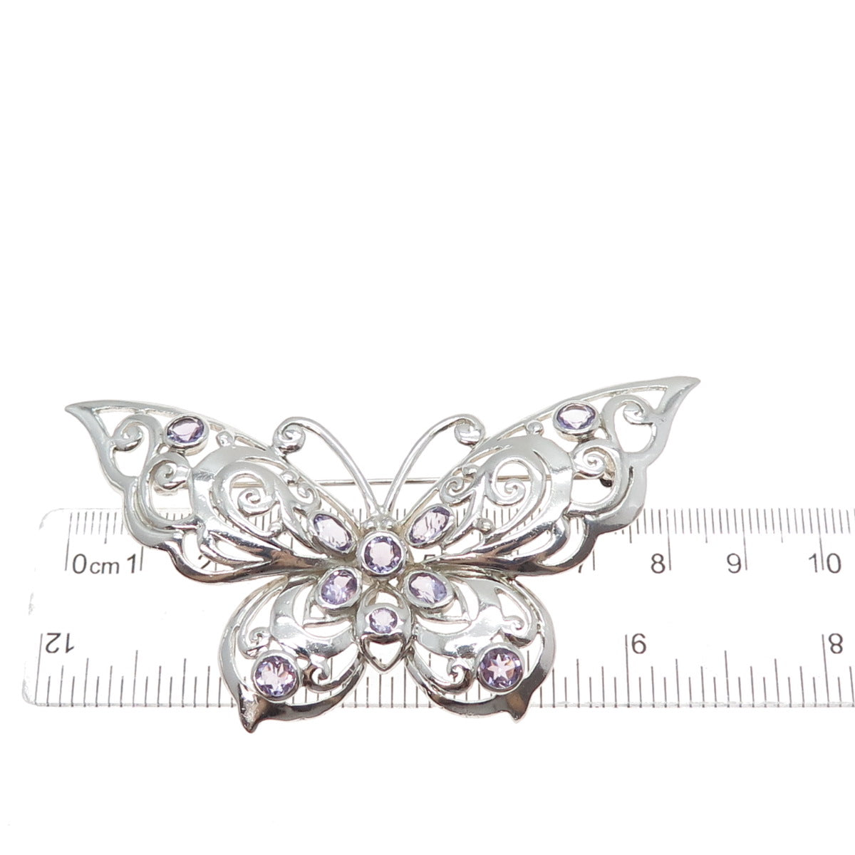 CFJ Collins Fine 925 Sterling Silver Vintage Real Amethyst Butterfly Pin Brooch