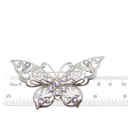 CFJ Collins Fine 925 Sterling Silver Vintage Real Amethyst Butterfly Pin Brooch