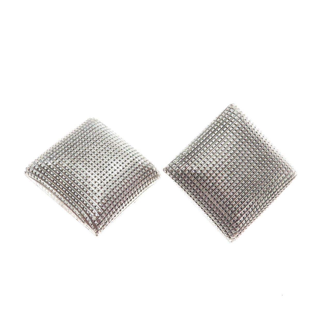 970 Silver Vintage Mexico Modernist Puffy Pillow Clip On Earrings