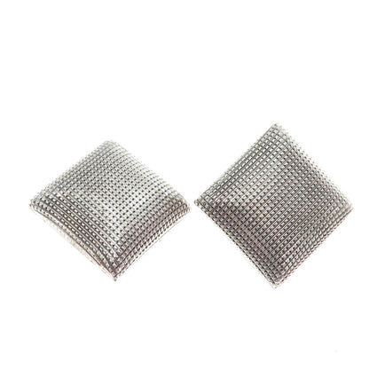 970 Silver Vintage Mexico Modernist Puffy Pillow Clip On Earrings