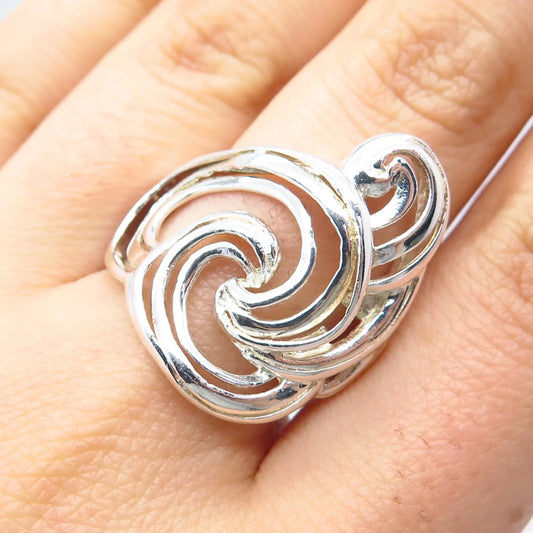 925 Sterling Silver Vintage Ornate Swirl Ring Size 8.75