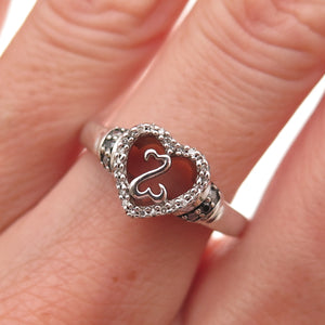 Jane Seymour 925 Sterling Silver Real Round-Cut Diamond Open Heart Ring Size 7