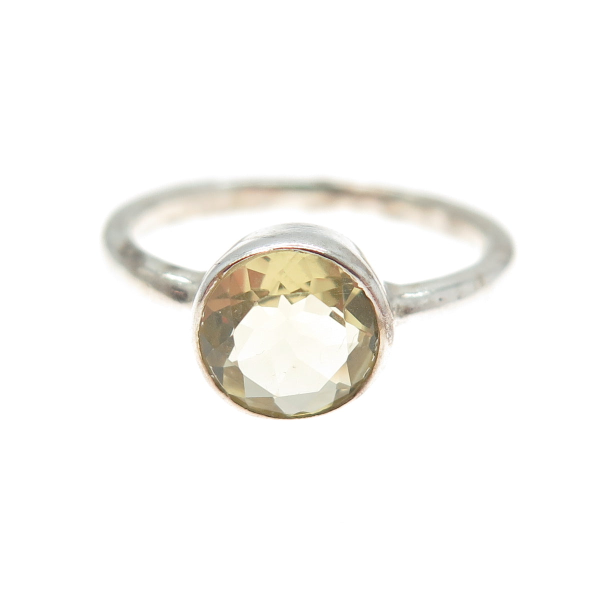 925 Sterling Silver Vintage Real Round-Cut Citrine Ring Size 6